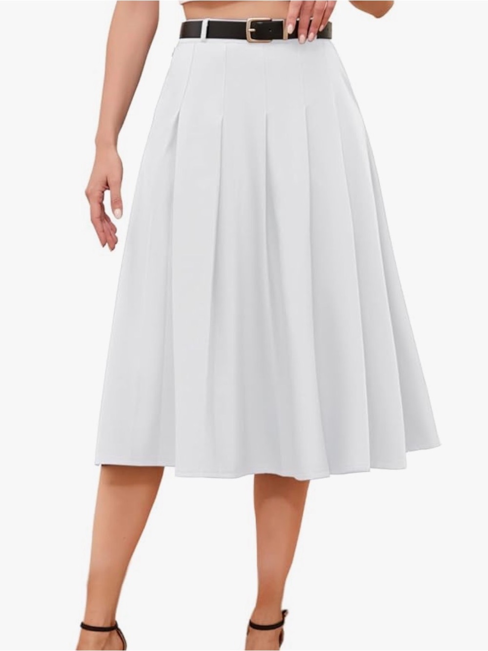 Classic White Pleated Midi Skirt